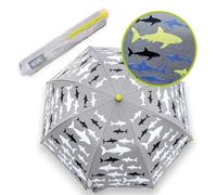 HECKBO Magic Umbrella Shark - Color Changing in Rain - Foldable - 360° Reflector - Back-to-School Gift - Wood Handle