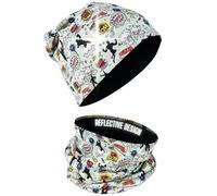 HECKBO Winter 360° Reflector Kids Beanie Hat & Loop Scarf Set - Superhero - Fleece Lined - 2-6 Years - 95% Cotton