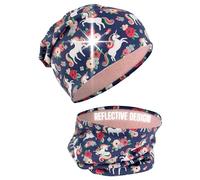HECKBO Winter 360° Reflector Kids Beanie Hat & Loop Scarf Set - Unicorn Fleece Lined - 2-6 Years - 95% Cotton - Soft & Easy-Care Stretch Material