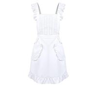Heclia 1 PCS Princess Dress White Apron with Pockets - Vintage Maid Dress Cute Aprons for Women, Adjustable Cooking Aprons for Women with Pockets, Kitchen Laundry Ruffle Apron 30.3 x 27.5 x 0.04 In