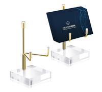 Heclia 2 Pcs Adjustable Metal Arm Display Stand Rock Crystal Stands for Display Gold Small Plate Stands Easel Displays Holder with Acrylic Base Mineral Stand for Geodes Mineral Agate Collection
