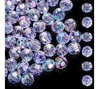 Heclia 200PCS 10mm Acrylic AB Faceted Round Spacer Beads Crystal Glass Rondelle Loose Beads Bulk for DIY Jewelry Making Craft, Clear Faceted Briolette Gemstones for Bracelets Necklace Earring Pendants
