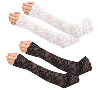 Heclia 2PCS Lace Arm Gloves for Women Long Elegant Arm Sleeves Fingerless Lace Sleeves Vintage Formal Events Black White Clothing Accessories for Bridal Wedding Tea Party Pattern Engagement Dress
