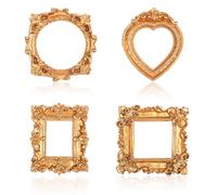Heclia 4-Piece Antique Gold Mini Picture Frames Set Vintage Baroque Resin Frames for Jewelry Display, Wall Decor, Tabletop, DIY Crafts, Wedding & Home Decoration (Oval, Rectangle, Heart)