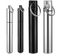 Heclia 4PCS Metal Portable Toothpick Holder Mini Toothpick Container Small Travel Box with Keychain Dental Pick Holder Toothpicks Dispenser Aluminum Alloy Pocket Toothpicks Cases For Outdoor Picnic