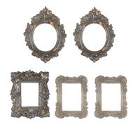 Heclia 5 Pcs Miniature Picture Frames Vintage Dollhouse Photo Frames with Carved Black Edges for Wall Hanging Desktop Display Jewelry Showcase Miniature Props for Dollhouse Model Train Garden