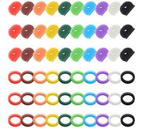 Heclia 60 Pieces Key Covers Caps Plastic Key Caps Covers 2.5 cm Flexible Stretchy Keys Head Protector Identifications Easy to Identify Door Keys Coding Rings in 10 Assorted Colors 2 Styles