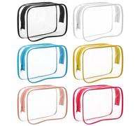 Heclia 6PCS Clear Makeup Bags Waterproof Cosmetic Organizer Bags Toiletry Bag with Zipper Multicolour Transparent Travel Pouch Portable Quart Size Cases Carry on for Vacation Airport Airline Compliant