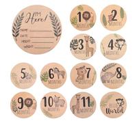 Heclia 7 PCS Baby Monthly Milestone Markers Disc, Wooden 3D Baby Birth Announcement Sign, Double Sided Animals Marker Hello World Milestone Sign, Newborn Photo Props Pregnancy and Babies Shower Gifts