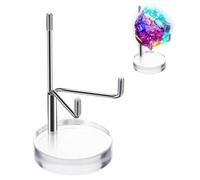 Heclia Adjustable Metal Arms Plate Stands Small Rock Stands for Display Easel Holder Stand with Acrylic Base Silver Decorative Display Stand Clear Base Home Décor Accents for Crystal Coral Agate