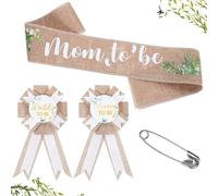 Heclia Baby Shower Decorations Neutral Gender Party Kits Flaxen Linen Leaves Design Mom to Be and Dad to Be Corsage Keepsake Natural Rustic Fabric Sash Badge Combo Pin Set for Pregnant Mommy Gift