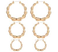 Heclia Bamboo Earring Large Bamboo Hoop Earrings for Women 80s 90s Door Knocker Earring Hip Hop Chunky Gold Hoop Earrings Trendy Women Jewelry Party Custom Rapper Clothing Accessories, L, Iron, No