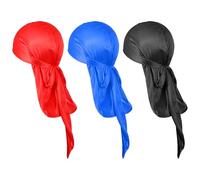Heclia Boys Satin Durags Head Wrap, Soft Silk Durag Cap, Long Tail and Wide Strap Headwrap, Beanies 360 Waves Cap for Girls, Satin Deluxe Du-rag, Polyester Turban Beanies, Comfortable, Skin-Friendly