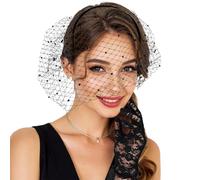 Heclia Fascinator Tea Party Hat for Women Black Veil Mesh Veil Headband 1920s Fascinator Headpiece Derby Hat with Veils with Lace Glove Vintage Bridal Clothing Accessories for Wedding Cocktail Funeral