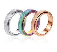 Heclia Fidget Rings Spinny Small 3PCS Anxiety Rings for Women and Men Spinner Ring with Moon Star Design Stress Relief Finger Toys for Adults Stainless Steel Jewelry for Anxiety Gold Rose Gold, Size 7