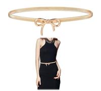 Heclia Metal Belts for Women, Exquisite Bow Belts, Skinny Gold Thin Waist Belt, Elastic Skinny Waistband, Adjustable Stretchy Fashionable Chain Waistband with Bow-Knot for Ladies Dresses Jeans