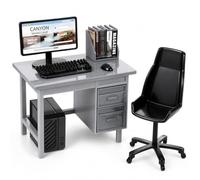 Heclia Miniature Dollhouse Office Desk Set Desktop Diorama Accessory