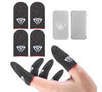 Heclia Model Gaming Finger Sleeves 4PCS 0.3mm Silver Fiber Black Thumb Sleeve Protector Anti-Sweat Smooth Operation, Breathable Touchscreen Finger Cover Sleeves Phone Gaming Gloves for Most Gamers