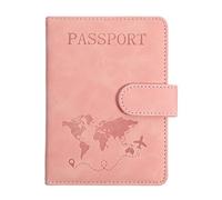 Heclia Pink Passport Holder, RFID Blocking Leather Travel Wallet with Credit Card Slots, Boarding Pass Pocket, Women Passport Case, 4 Card Slots, 5.9 x 4.65 x 0.64 Inches