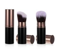 Heclia Retractable Makeup Brush 2 PCS Travel Face Blush Brushes Black Kabuki Foundation Brush with Flat and Angled Top Portable Powder Sunscreen Brushes for Blending Liquid Blush Buffing Cosmetics