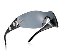 Heclia Sunglasses Y2K for Women Men 2000s Retro Rimless Wrap Around Star Sunglasses, Oversized Frameless Fashion Shield Sun Glasses for Driving Outdoor Cycling Shopping, Black Aesthetic Glasses Shades