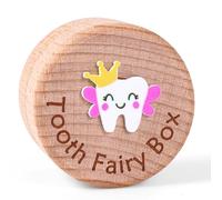 Heclia Tooth Fairy Box for Girls, Cute 3D Tooth Carved Wooden Keepsake Box for Kids' First Lost Teeth, Funny Lost Teeth Holder Storage Boxes Gift to Put Under Pillow for Birthday Baby Shower