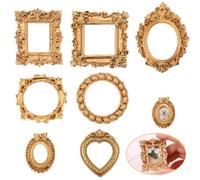 Heclia Vintage Mini Picture Frame 7 PCS Set Mini Gold Frames Baroque Antique Resin Tabletop Jewelry Display Small Photo Frames Miniature Tiny Frame Wall Hanging for DIY Christmas Home Decor Gift