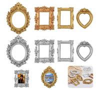 Heclia Vintage Mini Picture Frame 8 PCS Mini Gold and Silver Frames Baroque Antique Resin Tabletop Oval Rectangle Wall Hanging Small Frame for Photo DIY Jewelry Home Wedding Christmas Home Hotel Decor