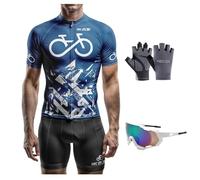 HECLOK Cycling Jersey for Mens, Cycling Jersey Set Jersey, Cycle Jersey Mens Short Sleeve Set + 9D Gel Padded Bib Pants, Cycling Suit (Set-12,L)