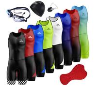 HECLOK Triathlon Tri Suit, Men's Elite Sleeveless Trisuit,Men's Cycling Skinsuit Padded One Piece Trisuit Bike Top Short, Compression Running Swimming (Black Red,3XL)