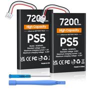 heclynis PS5 Controller Battery, High Capacity 2x7200mWh Rechargeable PS5 Battery Pack for Dualsense Controller with Black Skin, Replacement Batteries for PlayStation 5 with Screwdriver Tool Set