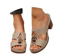 Hecotylus Wide Fit Mules Shoes For Women, Open Toe Clogs High Chunky Heels Sandals, Summer Arch Support Slip On Slippers, Roman Comfortable Walking Shoes, Faux Leather Hollow Out Footwear For Outdoor