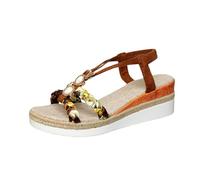 Hecotylus Women'S Summer Braided Strappy Beaded Sandals, Casual Boho Wedge Heels Espadrille, Slip On Getaway Roman Sandal With Elastic Ankle Strap, Lightweight Non-Slip Bohemian Footwear For Outdoor