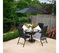 Hectare 4 Seater Dining Set With Parasol Reclining Chairs Glass Table In Black Hectare Black