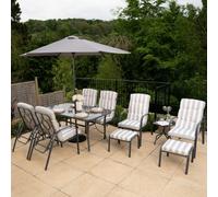 Hectare 6 Seater Reclining Chair Dining Set Tempered Glass Table Parasol Grey Hectare Grey