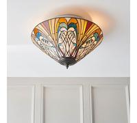 hector tiffany glass shade flush light in satin black