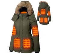 Hecusma Army Green Heated Jackets for Women with 18400mAh 12V Battery Pack Included, Parka Womens Heated Jacket with Detachable Hood Outdoor-S