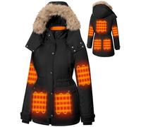 Hecusma Black Heated Jackets for Women with 18400mAh 12V Battery Pack Included, Parka Womens Heated Jacket with Detachable Hood Outdoor-S