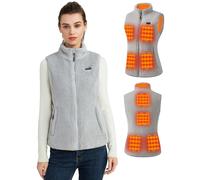 Hecusma Grey Fuzzy Heated Gilet Womens with 16000mAh 7.4V Battery Pack Included, Sherpa Heated Vest Women, Electric Fleece Ladies Heated Gilet for Outdoor Sport-S