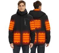 Hecusma Men's Heated Jacket with 18400 mAh 12 V Power Bank, Heated Jacket for Men with Dual Control 8 Heat Zones, Heating Jackets Detachable Hood, Inner Fleece for Outdoor Winter Warm Ski, XL