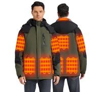 Hecusma Men's Heated Jacket with 18400 mAh 12 V Power Bank, Heated Jacket for Men with Dual Control 8 Heat Zones, Heating Jackets Detachable Hood, Inner Fleece for Outdoor Winter Warm Ski, XL
