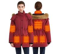 Hecusma Red Heated Jackets for Women with 18400mAh 12V Battery Pack Included, Parka Womens Heated Jacket with Detachable Hood Outdoor-S