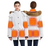 Hecusma White Heated Jackets for Women with 18400mAh 12V Battery Pack Included, Parka Womens Heated Jacket with Detachable Hood Outdoor-S