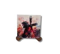 Hedea Jesus Cross Wood Decor - Christian Wall Art, Wooden Religious Plaque 10x10 cm, Small Rustic Hanging Decoration, Faith Home Ornament