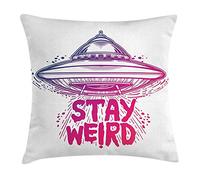Hedes Throw Pillow Cushion Cover, Stay Weird Phrase Drippy Paint Design Unidentified Flying Objects Figure, Decorative Square Accent Pillow Case, 18 X 18 Inches, Hot Pink Violet Blue