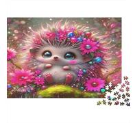 Hedgehog 100% Recycled Cardboard Hedgehog with Flower Crown 1000 Piece Jigsaws for Adults Brain Development Classic Games 38x26cm/1000pcs