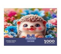 Hedgehog 1000 Pc Puzzle for Adults & Kids | Detailed - Hedgehog Blooming Flowers Colorful Lively Lovely Recycled Paper Educational Game Challenge52x38cm/1000pcs