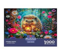 Hedgehog 1000 Piece Recycled Paper Puzzle Game - Hedgehog Lantern Flowers Magical Whimsical The Whole Family Activity for Home Wall Decoration70x50cm/1000pcs