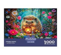 Hedgehog 1000 Piece Recycled Paper Puzzle Game - Hedgehog Lantern Flowers Magical Whimsical The Whole Family Activity for Home Wall Decoration52x38cm/1000pcs