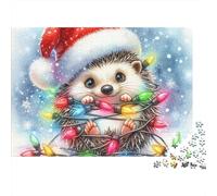 Hedgehog 1000 Piece Xmas Light Hedgehog Sturdy Cardboard Jigsaw Puzzle for Puzzle Enthusiasts Birthday Party Classroom Activity Educational Enlightenment Value for Money 70x50cm/1000pcs